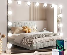 Hollywood Vanity Mirror with Type-C and USB Output Port Lighted Cosmetic Mirror with Lights & 15 Bulbs 3 Lighting Modes Tabletop and Wall Mounted