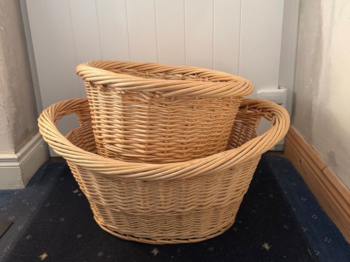 Matching Wicker Laundry Baskets x 3