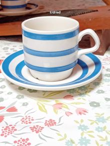 Blue and White Stripe Cup and Saucer Duo