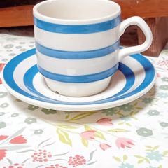 Blue and White Stripe Cup and Saucer Duo