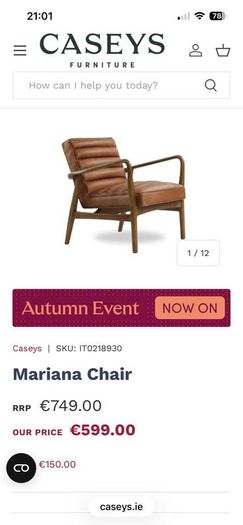 Caseys Mariana Armchair - Tan Leather x 2