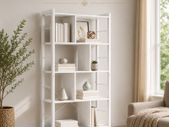 Modern 5 Tier Bookcase White or Vintage Brown Book Shelf Display Storage Unit with Metal Frame