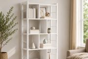 Modern 5 Tier Bookcase White or Vintage Brown Book Shelf Display Storage Unit with Metal Frame