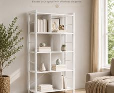Modern 5 Tier Bookcase White or Vintage Brown Book Shelf Display Storage Unit with Metal Frame