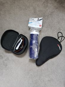 NEW cycling accessories: gel seat sun glasses water bottle