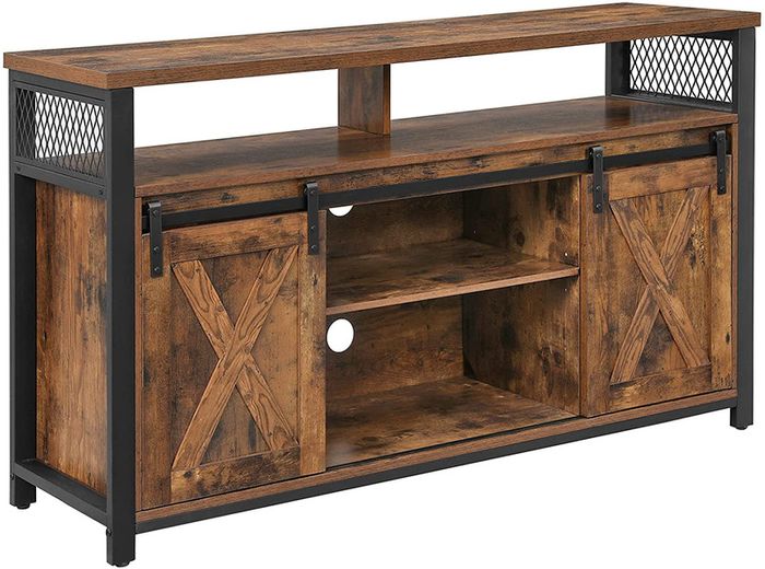 TV cabinet, TV table with 2 sliding doors, TV shelf for TVs up to 60 inches, TV cabinet with adjustable shelves, industrial design, vintage brown-black