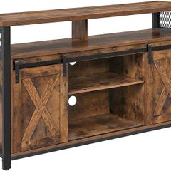 TV cabinet, TV table with 2 sliding doors, TV shelf for TVs up to 60 inches, TV cabinet with adjustable shelves, industrial design, vintage brown-black
