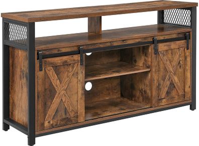 TV cabinet, TV table with 2 sliding doors, TV shelf for TVs up to 60 inches, TV cabinet with adjustable shelves, industrial design, vintage brown-black