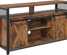 _TV cabinet, TV table with 2 sliding doors, TV shelf for TVs up to 60 inches, TV cabinet with adjustable shelves, industrial design, vintage brown-black