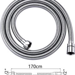 Shower Hose 1.7m, Ibergrif Stainless Steel Shower Pipe Anti Twist, Anti-Kink, Leakproof Universal Standard Fit G1/2 Replacement Hose with Brass Connectors and Washers, Chrome -Silver