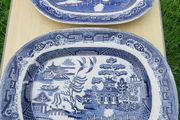 Two large Blue &amp; White Willow Pattern Plates