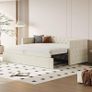 Bed 90 x 200 cm with Pull-Out Guest Bed, Sofa Bed, Extendable Sofa Bed, Velvet Fabric, Space-Saving Day Bed for Guest Room/Living Room (Mattress Not Included Image 4
