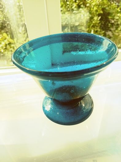 Handmade mouth-blown/ free-blown turquoise blue/green glass