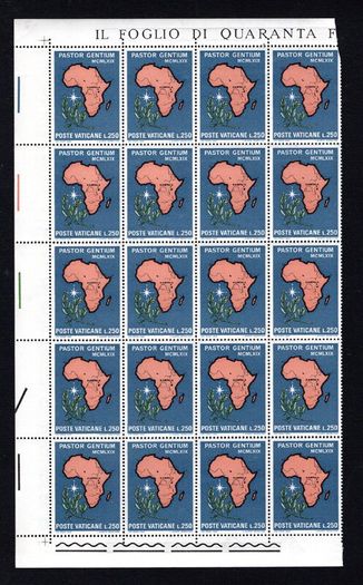 1969 Vatican City The Journey of Pope Paul to Africa Commemorative Stamps Block of 20 Mint Never Hinged (MNH)