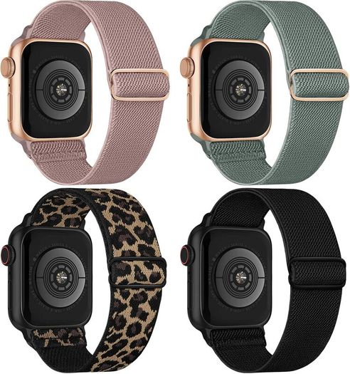 4 Pack Stretchy Nylon Strap Compatible with Apple Watch Straps 38mm 40mm 41mm 42mm(series 11 10), Adjustable Sport Elastic Bands for iWatch Series 11/10/9/8/7/6/5/4/3/2/1/Ultra3/2/1/SE3