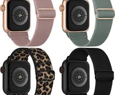 4 Pack Stretchy Nylon Strap Compatible with Apple Watch Straps 38mm 40mm 41mm 42mm(series 11 10), Adjustable Sport Elastic Bands for iWatch Series 11/10/9/8/7/6/5/4/3/2/1/Ultra3/2/1/SE3