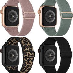 4 Pack Stretchy Nylon Strap Compatible with Apple Watch Straps 38mm 40mm 41mm 42mm(series 11 10), Adjustable Sport Elastic Bands for iWatch Series 11/10/9/8/7/6/5/4/3/2/1/Ultra3/2/1/SE3