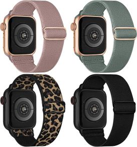 4 Pack Stretchy Nylon Strap Compatible with Apple Watch Straps 38mm 40mm 41mm 42mm(series 11 10), Adjustable Sport Elastic Bands for iWatch Series 11/10/9/8/7/6/5/4/3/2/1/Ultra3/2/1/SE3
