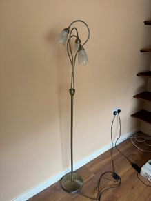 Modern Three Light Floor Lamp Brushed Steel Finish