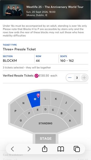 3 seated westlife tickets for Sunday
