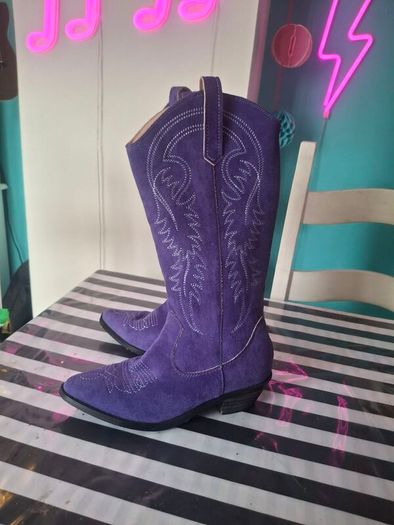 Purple suede cowboy boots