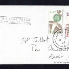 1967 Ireland Europa (CEPT) Commemorative Stamps Plain envelope First Day Cover (FDC) with Luimneach (Limerick) cancel