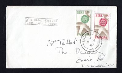 1967 Ireland Europa (CEPT) Commemorative Stamps Plain envelope First Day Cover (FDC) with Luimneach (Limerick) cancel