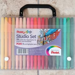 Pentel Arts Studio Set 40 Pens (35 Quality Fibre Tips + 5 Vivid Highlighters) New