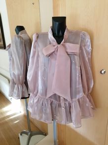 Women's Blouse Oyster Chiffon with Pearls