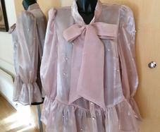 Women's Blouse Oyster Chiffon with Pearls