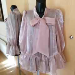 Women's Blouse Oyster Chiffon with Pearls