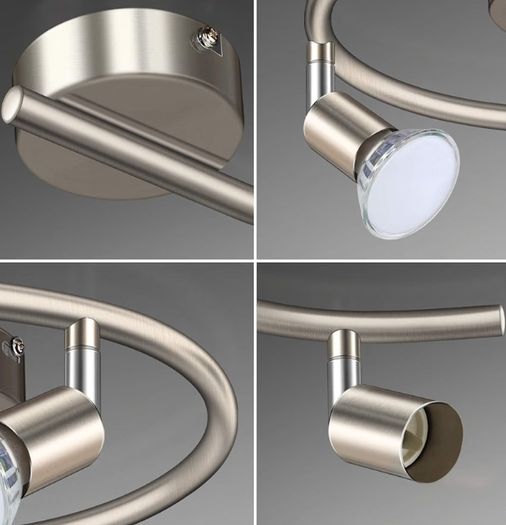 3 Way LED Ceiling Spotlight, Matt Nickel & Swivelling Design, Including 3 X 4W GU10 LED Bulbs (450LM, Cool White 6000K), for Bedroom, Living Room, Kitchen, Hallway, Balcony