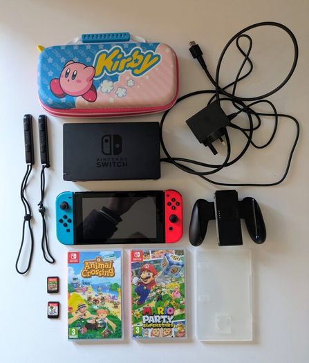 Nintendo Switch with 4 games and Case