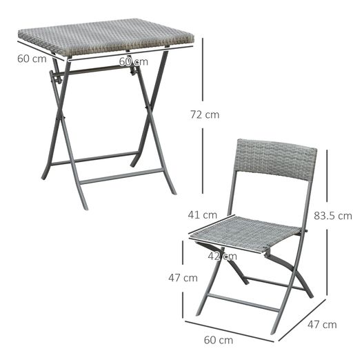 2-Seater Chair Bistro Set Garden Patio Table & Chair Black Rattan Furniture Grey