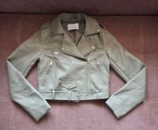 New STRADIVARIUS Olive Green Leather Jacket size XS