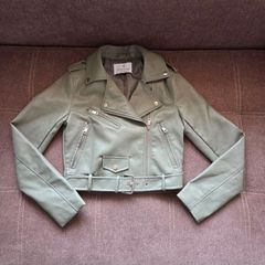 New STRADIVARIUS Olive Green Leather Jacket size XS