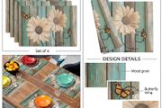 Set of 4 Rustic Sunflower Wood-Style Placemats