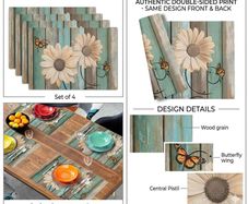 Set of 4 Rustic Sunflower Wood-Style Placemats