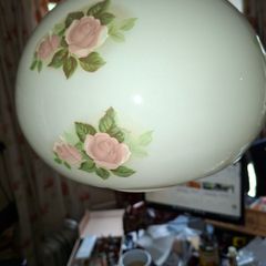 Antique Large Milk Glass Globe Shade features a delicate hand-painted pink rose floral pattern and a signature from artist D. Hague, these don't come up much as a lot of them got broke, I'm lucky to have got this one., dated around 1920s in very good cond