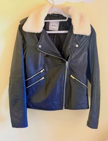 Mango 100% Real Sheep Leather and lamb hair Biker Jacket