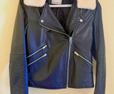 Mango 100% Real Sheep Leather and lamb hair Biker Jacket