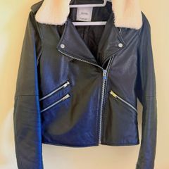 Mango 100% Real Sheep Leather and lamb hair Biker Jacket