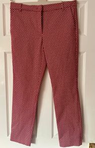 Marella Red Patterned Trousers - Size 12 - Cropped Fit