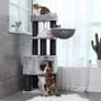 Luxury scratching post thick trunks 141 cm Grey scratching post large, cat tree with fluffy viewing platform, reclining recess and cuddly cave, cat tower, extra thick trunks completely wrapped with black sisal, stable, light gray Image 3