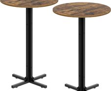 Round Bar Tables, Set of 2, Counter Height Pub Tables, Versatile Use, With Cross Base, for Dining Room, Kitchen, Bar, Pub, Bistro, Cafe, Rustic Brown and Black