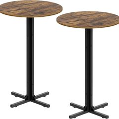 Round Bar Tables, Set of 2, Counter Height Pub Tables, Versatile Use, With Cross Base, for Dining Room, Kitchen, Bar, Pub, Bistro, Cafe, Rustic Brown and Black