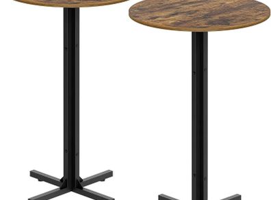 Round Bar Tables, Set of 2, Counter Height Pub Tables, Versatile Use, With Cross Base, for Dining Room, Kitchen, Bar, Pub, Bistro, Cafe, Rustic Brown and Black
