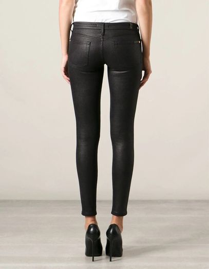 7 for All Mankind Black High Waist Glossy Coating Crystal Gunmetal Skinny Jeans Sz 26 (Fit 8UK) - Rrp 240 (New)