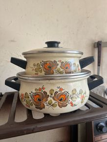 Vintage enamel saucepans 70's
