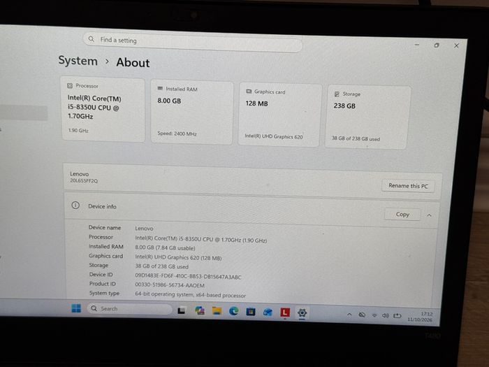 Lenovo Thinkpad T480 I5-8350u 8gb Ram 256gb Ssd